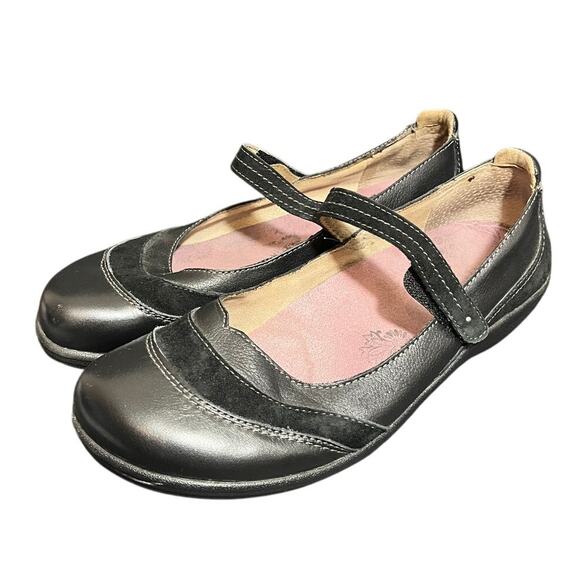 Taos Women's Stroll Mary Jane Shoe Black Leather Strap Sandals US 8 EU Size 39 - Picture 1 of 8